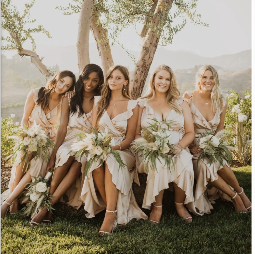 Show Me Your MUMU Samantha Wrap Dress in Champagne Luxe Satin